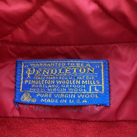 Vintage Pendleton Red Wool Trail Shirt Large Leather Elbow Patch 60s 70s - Picture 4 of 8